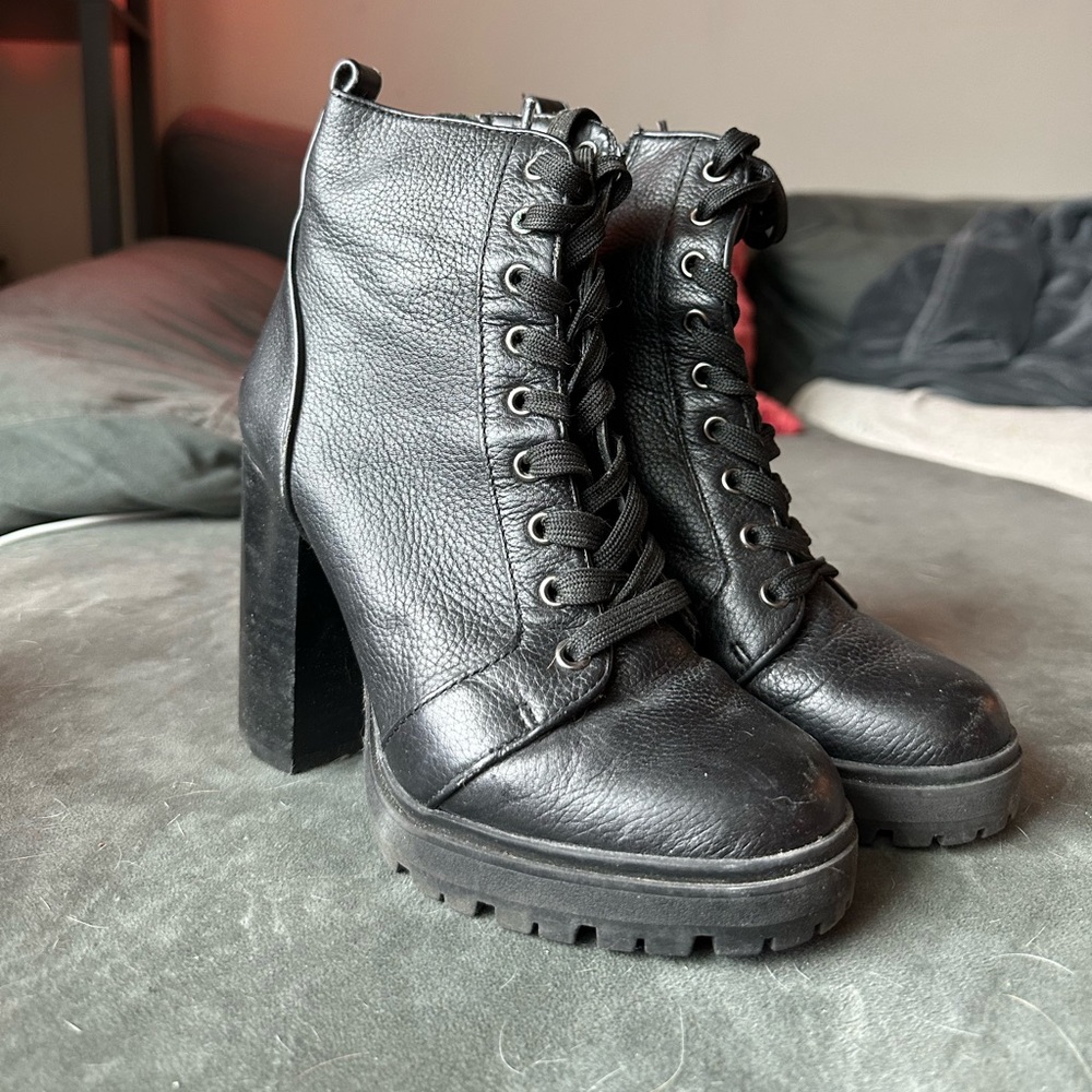 Steve Madden Black Heeled Boots with Chunky Sole